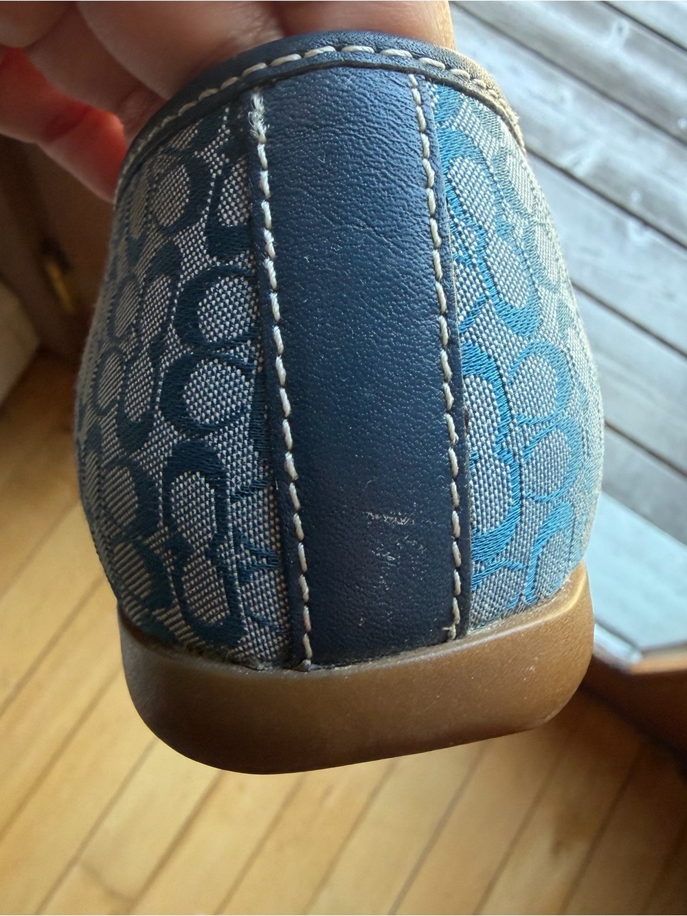 COACH Denim Blue Crystal Signature C Canvas Buckle Ballet Flats Slip-On Shoes 8 - Picture 11 of 13